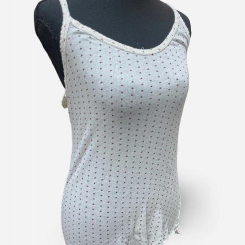 Vintage Y2K Old Navy Pointelle Cami Top Polka Dot Ruffle Size L Coquette